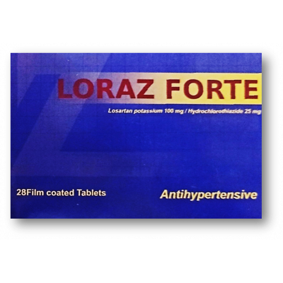 LORAZ FORTE 100 / 25 MG ( LOSARTAN + HYDROCHLOROTHIAZIDE ) 28 TABLETS